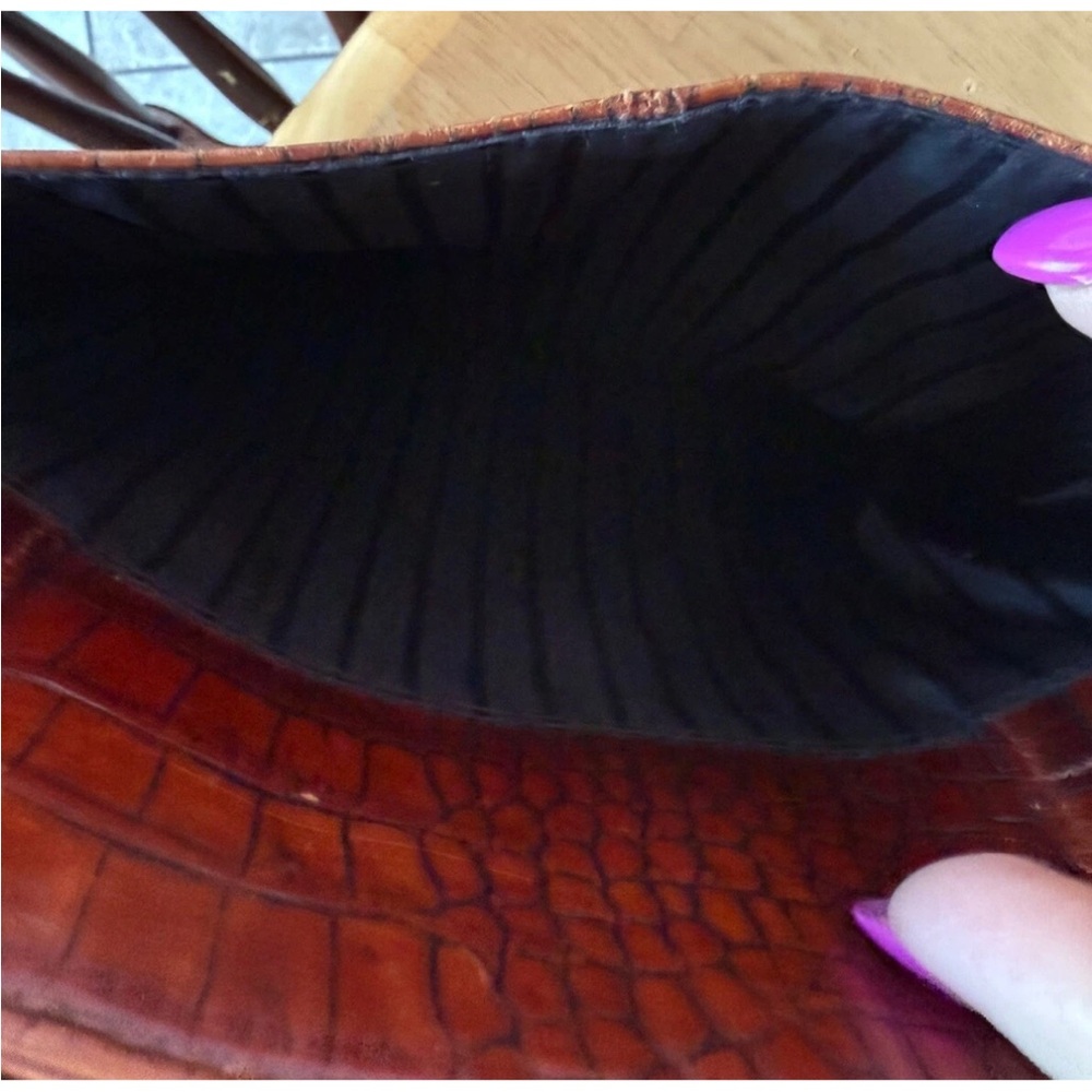 Chic Leather Brown Crocodile Pattern Shoulder Bag… - image 7